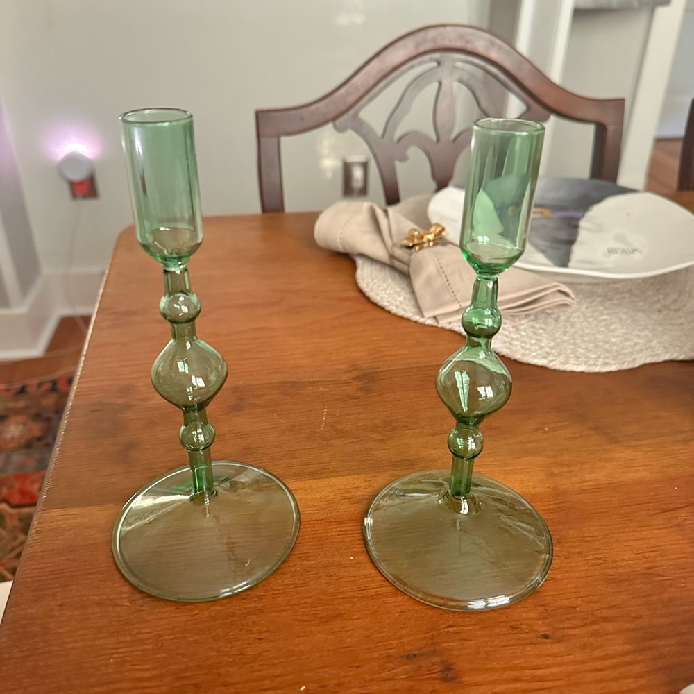 Poketo delicate green glass candlesticks